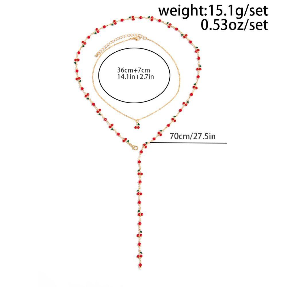 Silver Y-shaped Cherry Necklace Gold Women Long Necklace Retro Crystal Necklace Party Jewelry