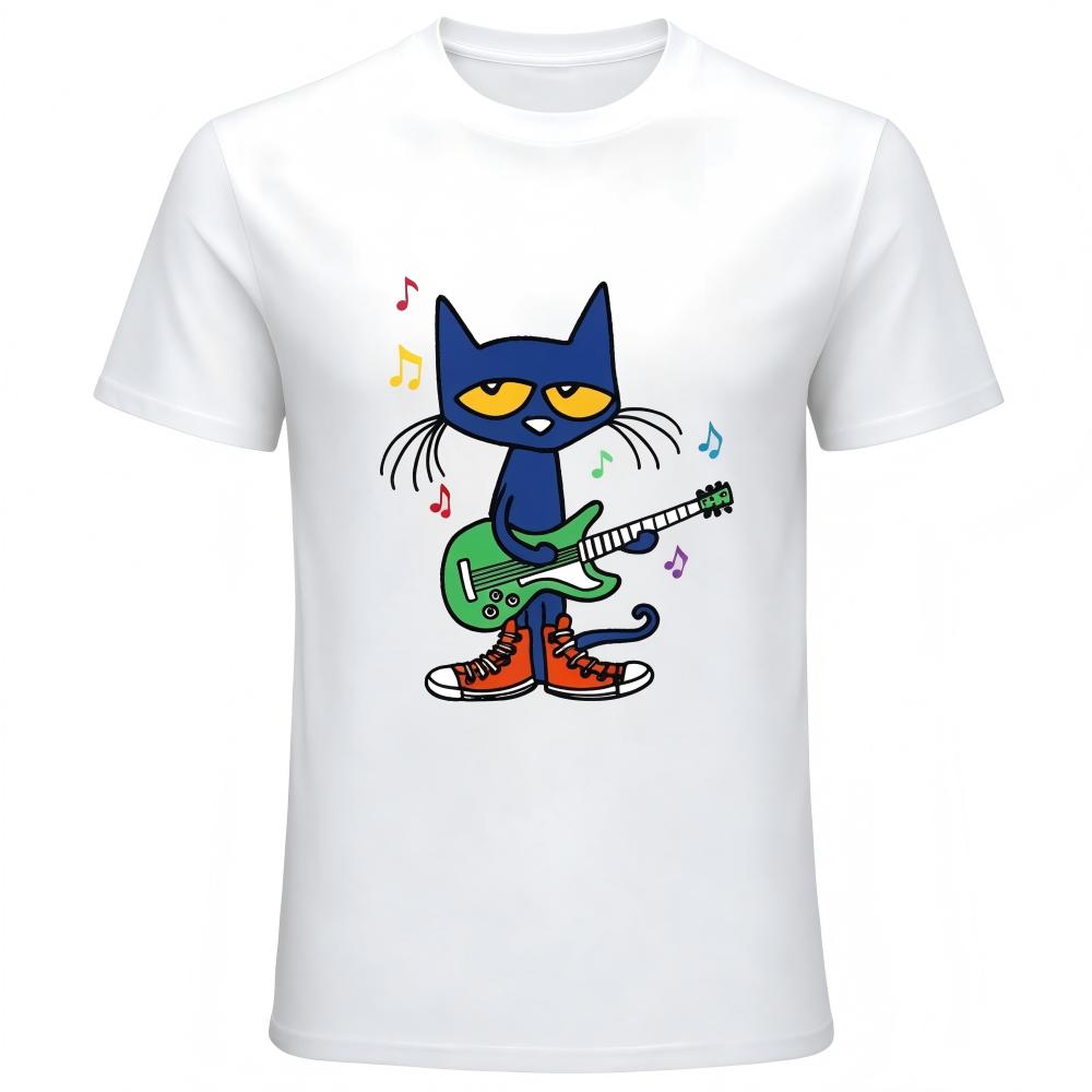 Pete The Cat Playing Guitar Music Notes Graphic man's T-Shirt