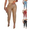 Pants Women's New Solid Color PU Leather Pants Lace-up Casual Pants S-XXXL