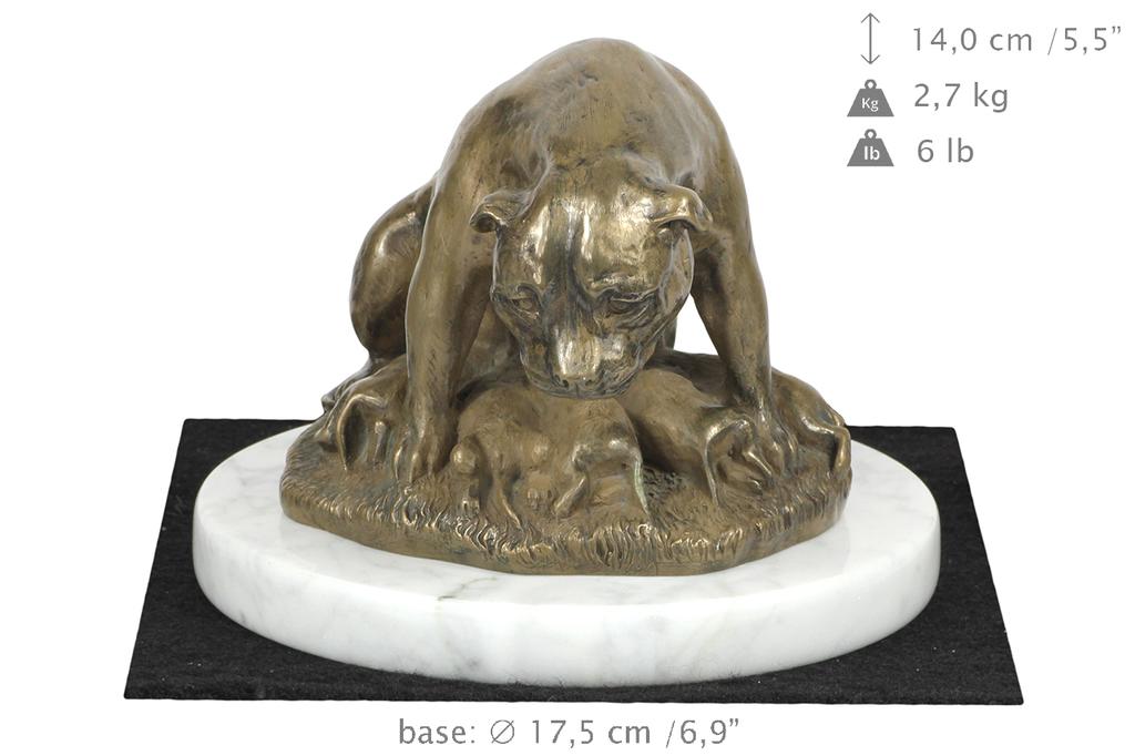 Staffordshire Bull Terrier, Staffy II - dog figurine, statue on white marble, trophy for Art-Dog dog show exhibition