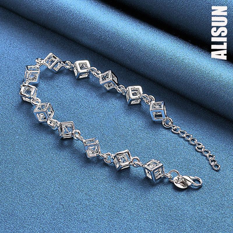 925 Sterling Silver Square Zircon Bracelet Fashionable Wedding Jewelry