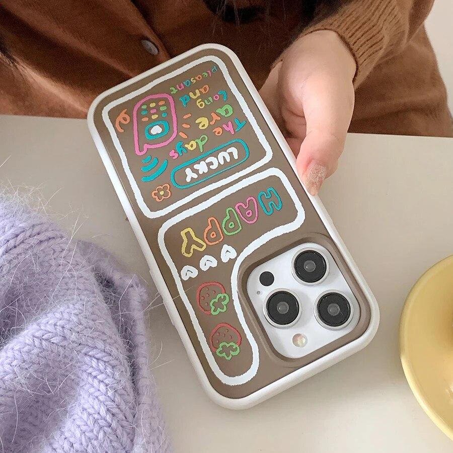 Мягкая силиконовая задняя крышка с милыми граффити и рисунком мультфильма для iPhone 14 13 12 11 Pro Max, противоударный чехол для телефона 2-в-1, новинка для девочек