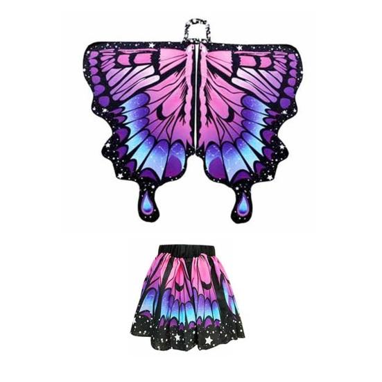 Плащ-бабочка для детей, костюм для косплея, красочный костюм с крыльями феи, развевающимися рукавами, многослойным подолом, карнавальная юбка, маска на Хэллоуин