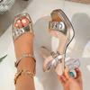 Fashion Summer French Rhinestone Heels New Square Toe Open Toe Platform Metal Buckle One Strap Block Heel Simple Sandals