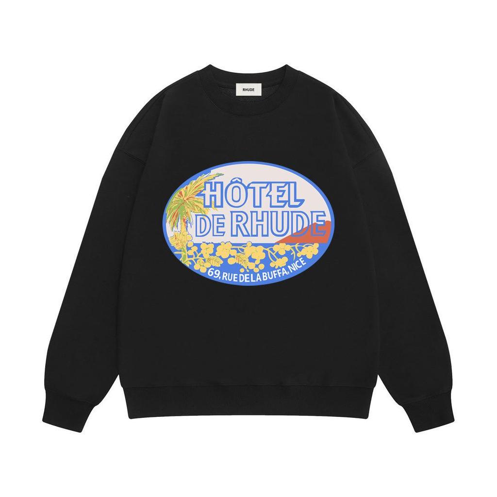 Новая мужская свободная толстовка RHUDE с круглым вырезом, принтом из букв и махровой тканью