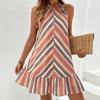 GMXIA Летнее женское красочное полосатое платье-халтер с радужным узором