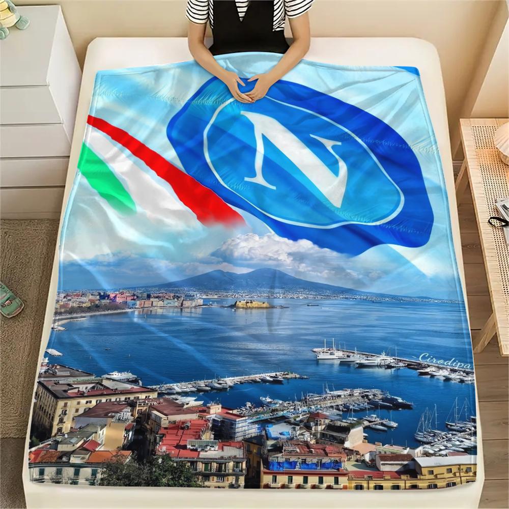 1PC Naples Football Print Flannel Blanket, High quality Comfortable for All Seasons, Home Decor, Warmth and Comfort, Perfect for Christmas Gifts 96