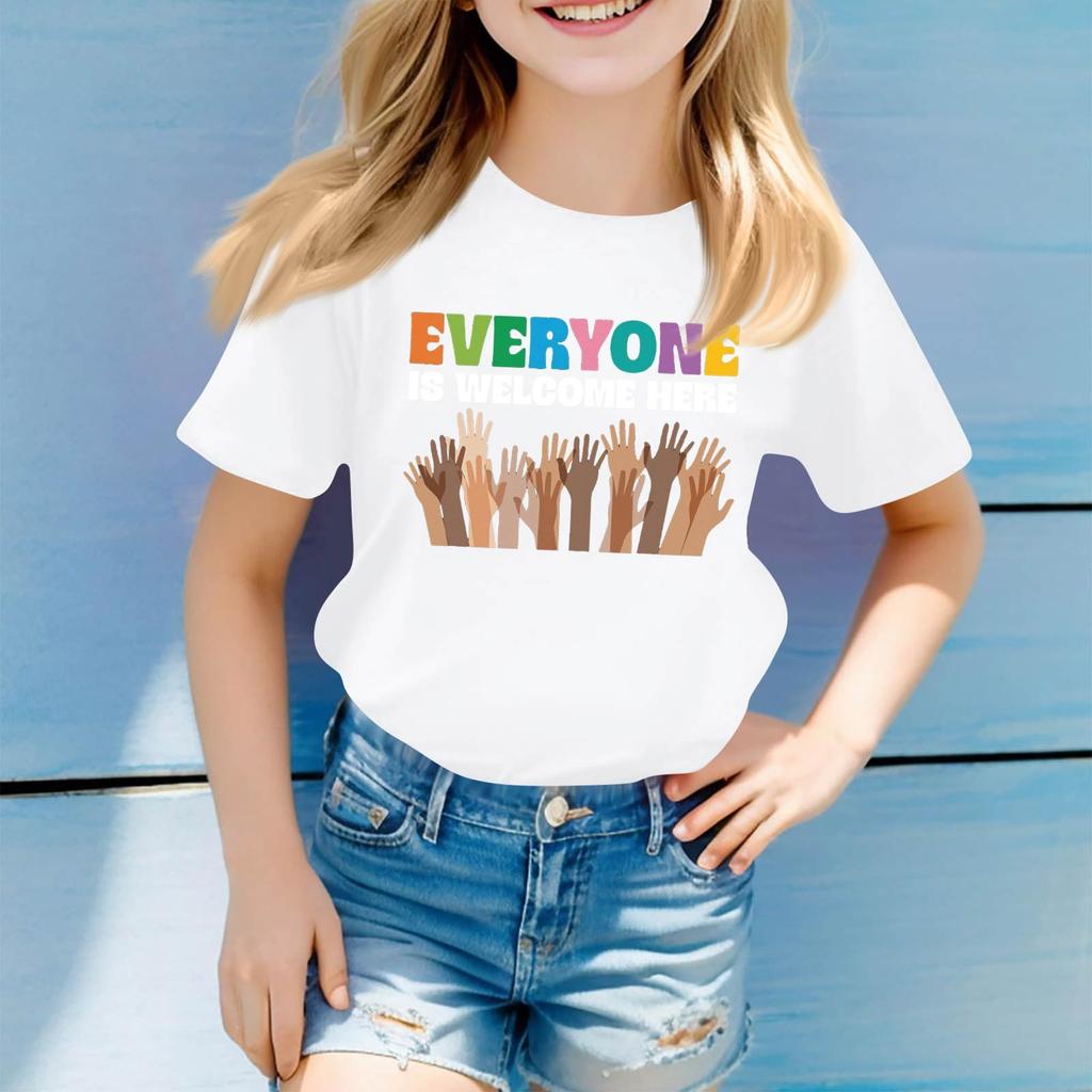 Детский набивной короткий рукав круглый вырез повседневный удобный свободный легкий топ