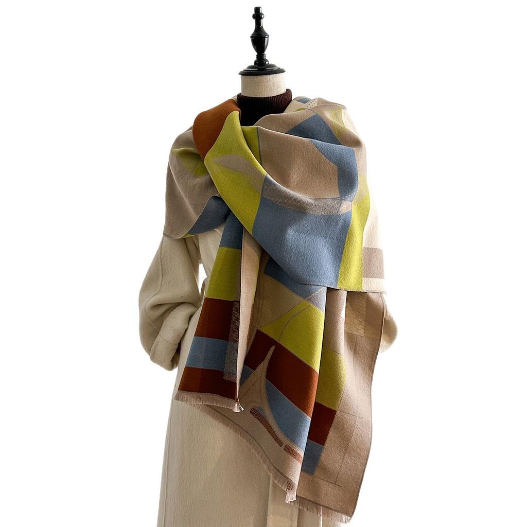 Women'S Trend Premium Temperament Shawl Scarf Imitation Cashmere High Value Design Geometric Printing Shawl