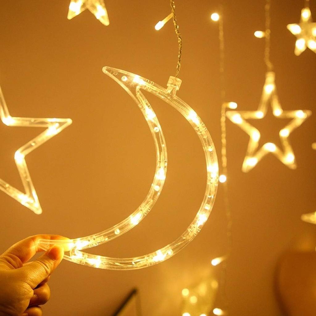 3.5m Star Moon LED Curtain String Light Battery Power Christmas Garland Fairy Lamp for Outdoor Garden Wedding Xmas NewYear Decor
