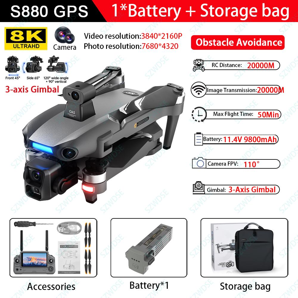 S880 GPS Drone Follow-up Shooting 3-Axis Gimbal Brushless Laser Obstacle Avoidance 5G Image Transmission Comes with Air Dropper