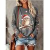 Women Long Sleeve T Shirt Christmas Spotted Deer Santa Hat Snow