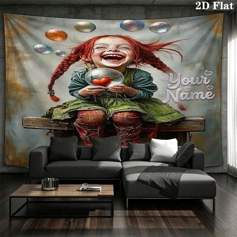 Pippi Longstocking Custom Name Wall Tapestry Aesthetic Wall Hanging Printed Fabric Blanket Decorative Tapestries for Bedroom Living Room Home Decor