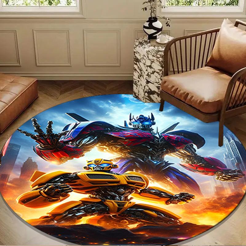 Car robots Battle Round Rug for Livingroom,Bedroom, Palyroom, Chair Rug, Area rug, Circle Carpet, Large Size Decor Fan Christmas gift