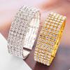 Women's 5 Rows Clear Rhinestone Wide Bracelet Cuff Open Bangle Bridal Jewelry