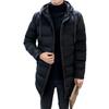 Men Cotton Coat Hooded Long Sleeve Full Zipper Closure Solid Color Jacket with Pockets Mid-length Thickened Quilted Outwear