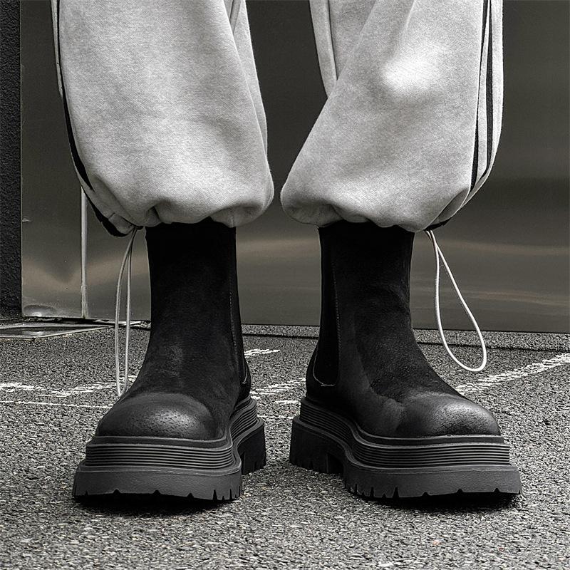 Ботинки челси мужские на платформе ботинки Martin средние короткие ботинки высокие кожаные ботинки увеличивающие внутреннюю высоту мужские ботинки 44161-X