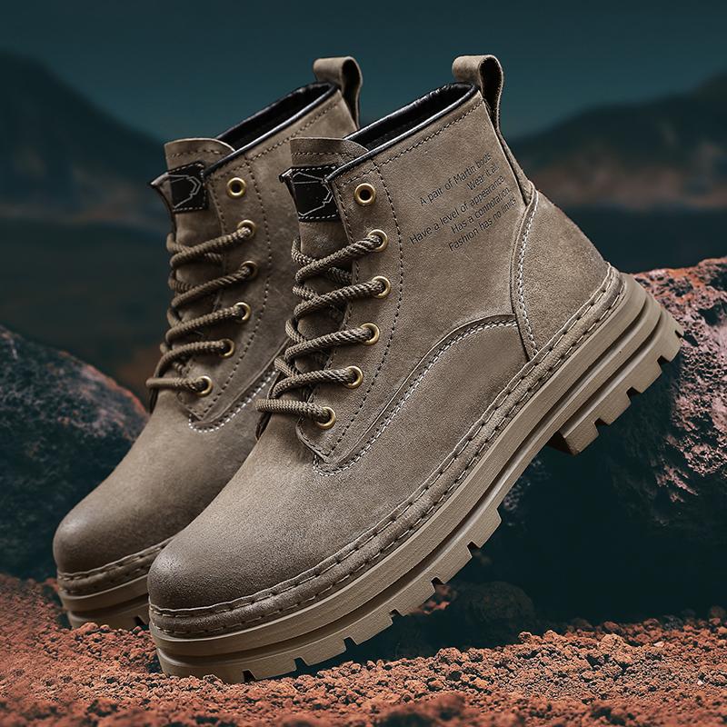 Модные мужские мотоботы из замшевой кожи, уличные высокие кеды в повседневном стиле, мужские ботильоны в британском стиле на платформе со шнуровкой, мотоциклетные боты