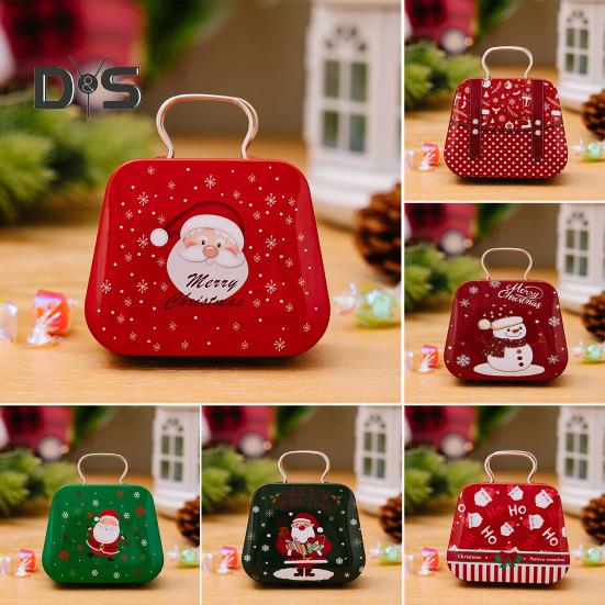 Рождественская коробка для конфет с ручкой, мини-железная сумка, снеговик, Санта, держатель для закусок, рождественские сувениры, праздничный контейнер для хранения сладостей
