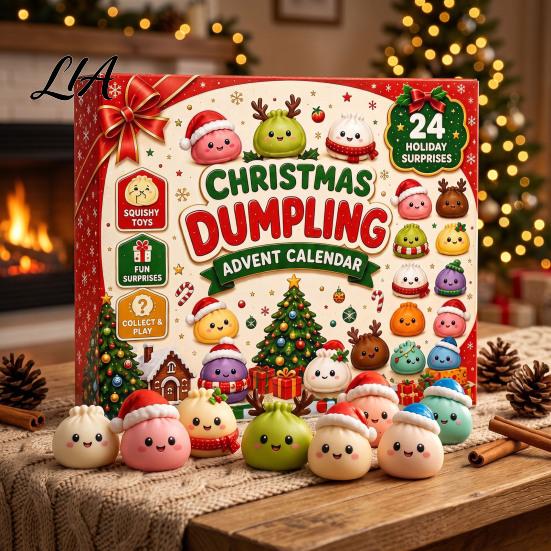 Squeeze Dumplings Toys for Christmas Countdown Advent Calendar with 24Pcs Dumplings, Soft Sensory Fidget Kids Adults, Holiday Decoration
