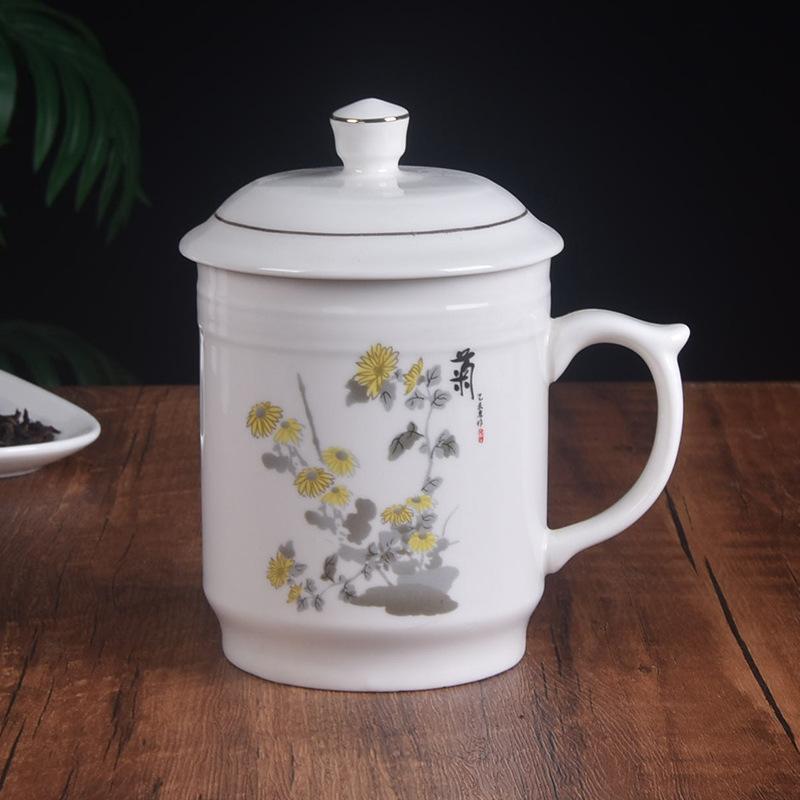 Керамическая чайная чашка Meilan с рисунком бамбука и хризантем, большая емкость, для дома, с крышкой для офиса, конференц-чашка, чашка для гостей, подарочная чашка