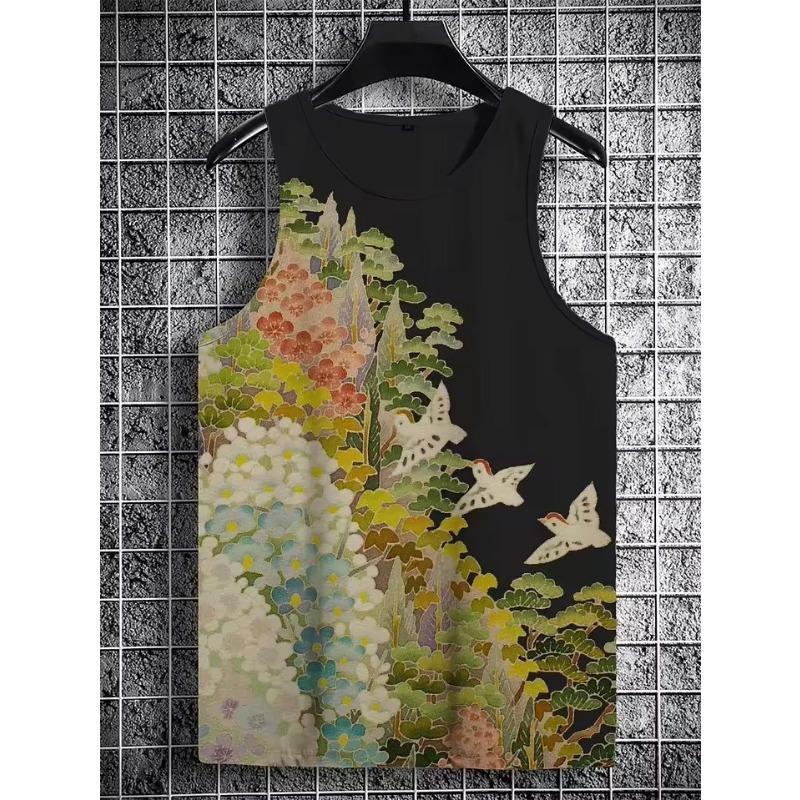 Винтажная майка в японском стиле, аниме, самурайский кот, 3D-принт, футболка без рукавов, повседневная, свободная, дышащая, смешной топ, мужская майка