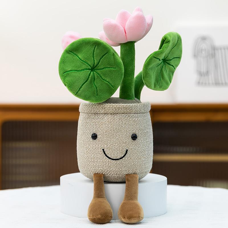 New ins lotus potted doll cute plush toy green plant flower throw pillow creative home flower ornament