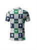 Men's Casual Short-Sleeve Polo Shirt with Plaid Print, Suitable for Daily Leisure and Golf Wear, Lightweight and Breathable Fabric