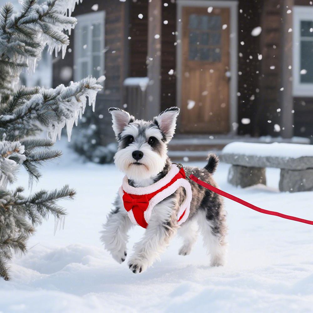 Cute Bowknot Dog Harness Leash Warm Winter Dog Harnesses Soft Fur Pet Vest With Walking Rope Adjustable for Small Medium Dogs