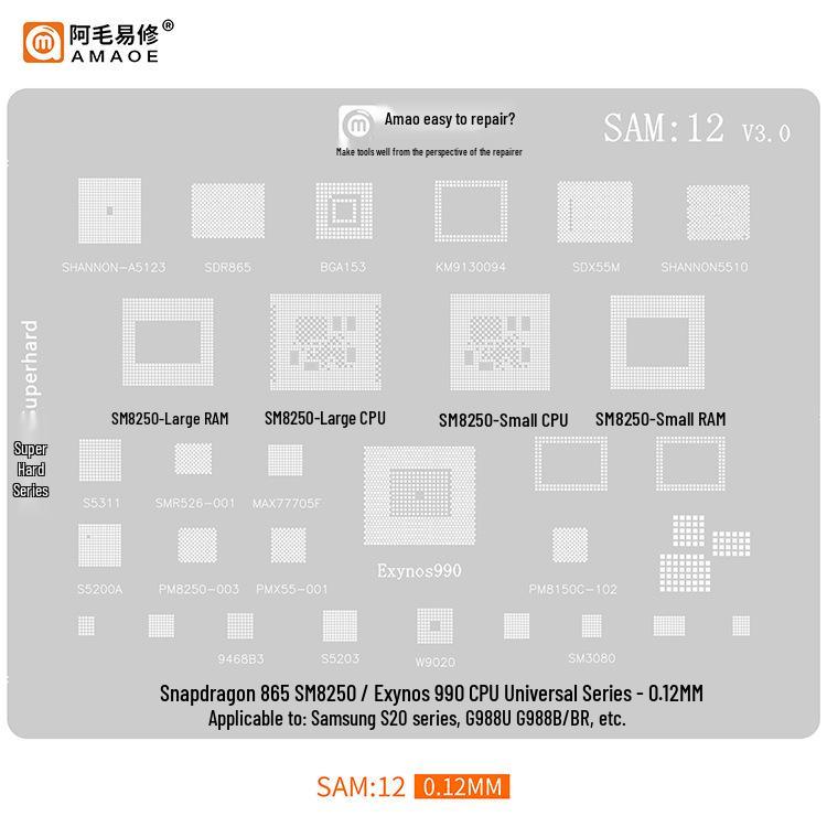 Amao Подходящий трафарет для паяльной пасты для Samsung S20/S21/A70/A90/J720/S10+/Note10 Многоцелевой чип