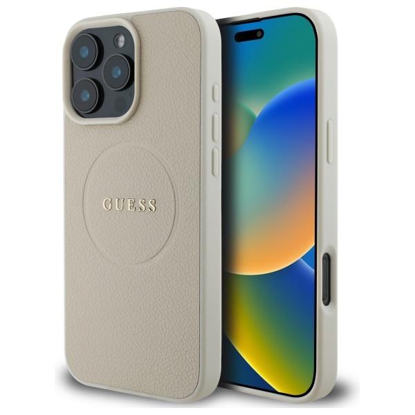 Etui do iPhone 16 Pro Max Guess Grained Ring MagSafe beżowe
