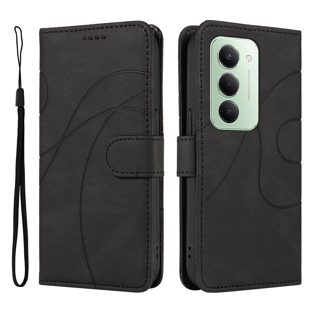 Для Xiaomi Redmi 15 4G (США) (171 мм) Кожаный чехол-кошелек с подставкой и дизайном изогнутых линий