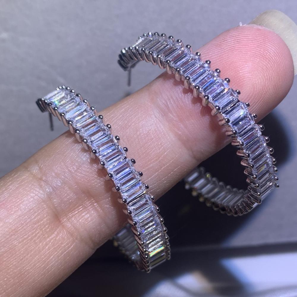 Классические роскошные ювелирные изделия, полукруглые серьги из стерлингового серебра 925 пробы, белые, прозрачные женские серьги-гвоздики с фианитом огранки принцессы