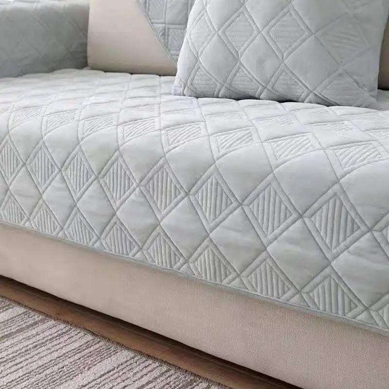 Короткое плюшевое полотенце для дивана серого цвета, европейское короткое утепленное стеганое покрытие для дивана, противоскользящее европейское покрытие для дивана для гостиной