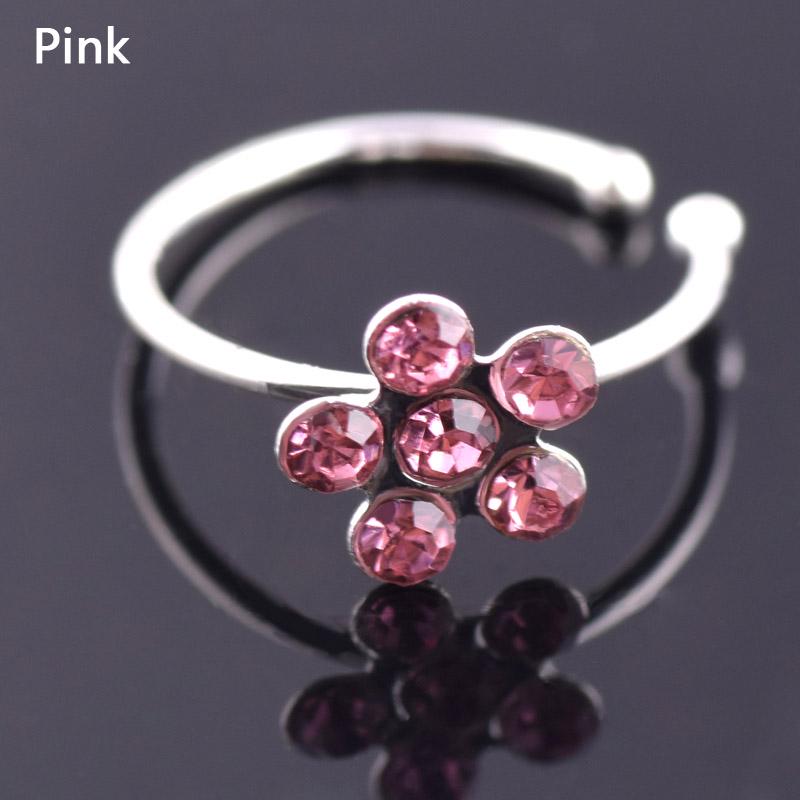 Поддельный цветок из горного хрусталя, кольцо для носа, клипса для губ в стиле панк, украшения для тела ADM