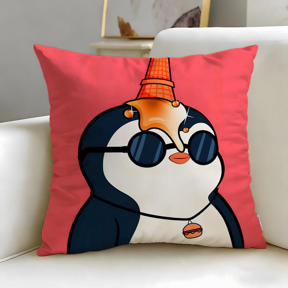 classic cartoon Cute Cartoon Penguin Cushion Cover Soft EasyWash Pillow Case Versatile for Couch Bed Travel and Office