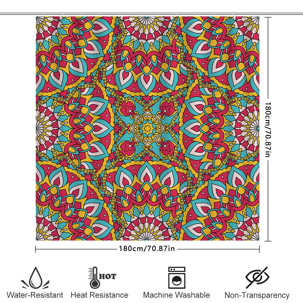 Mandala Shower Curtain Bathroom Decorative Waterproof Fabric Bath Liner Modern Print Pattern Pink Blue Yellow Red Flower Design
