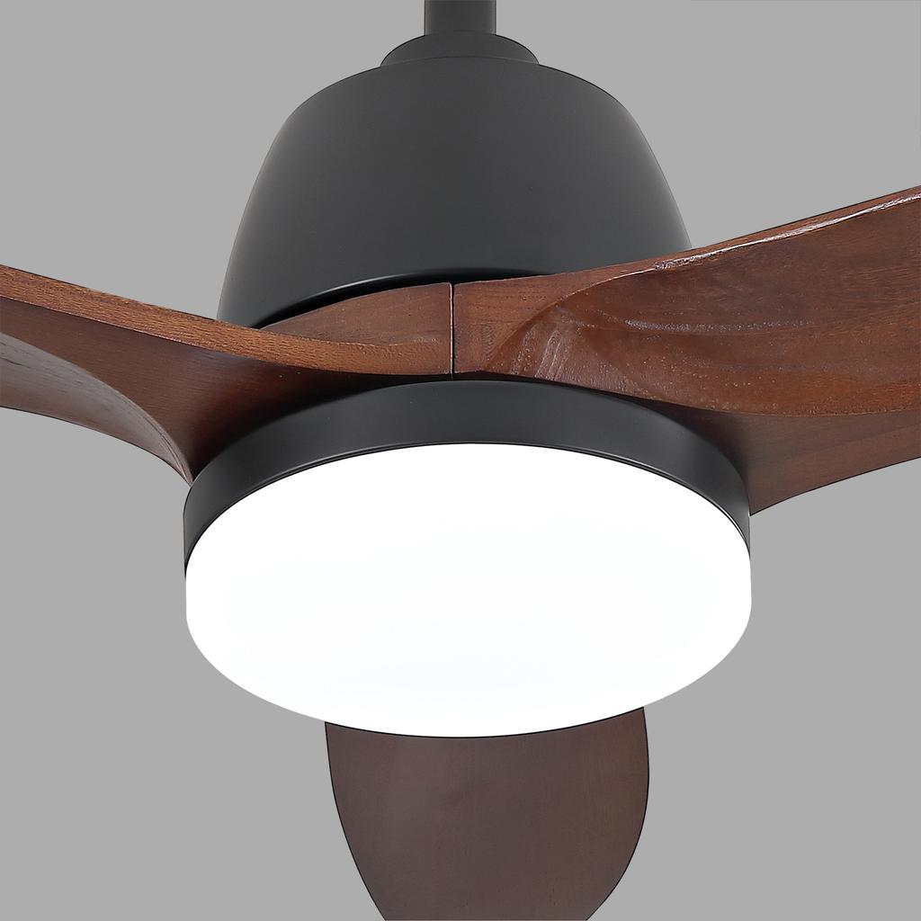 36-Inch Modern Black Ceiling Fan, Dimmable in 3 Color Tones, Solid Wood Blades, Control Handle, Reversible DC Motor, Memory Function