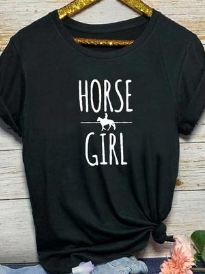 Футболка с принтом в виде буквы HORSE GIRL, женская, с коротким рукавом и круглым вырезом, свободная, летняя, женская, повседневная, футболка, топы, Camisetas Mujer