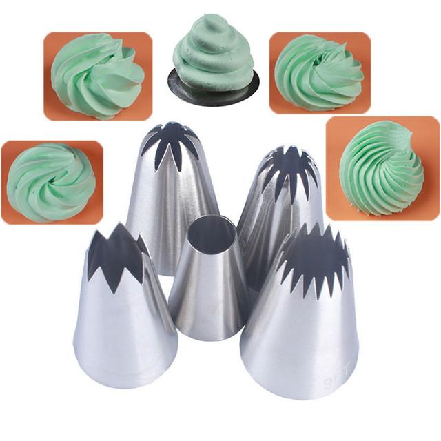 5pcs Large Metal Cake Cream Decoration Tips Set Pastry Tools Stainless Steel Piping Icing Nozzle Cupcake Dessert Decorators