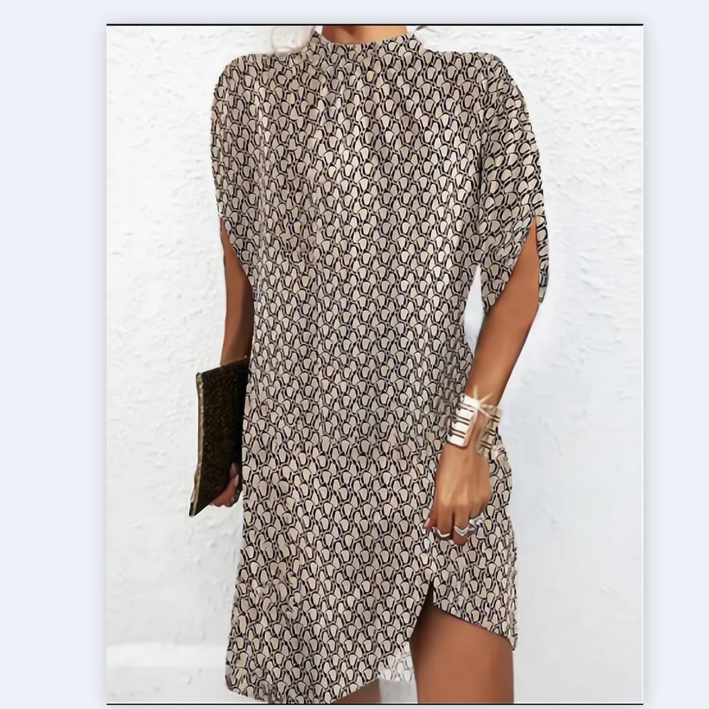 Women Summer Dress Flower Print Short Sleeve Loose Soft Breathable Colorfast Pullover Above Knee Length Mini Dress