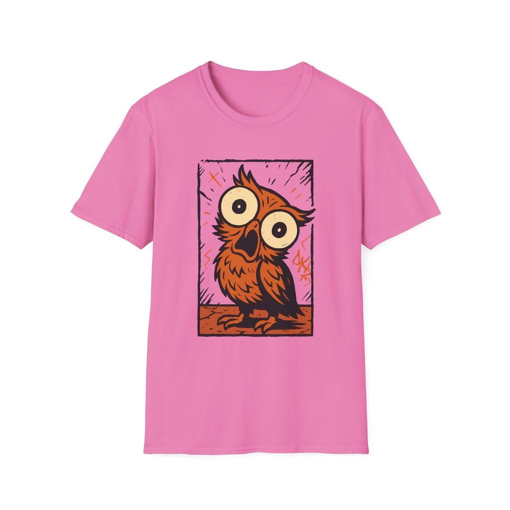 Unisex Softstyle T-Shirt Cartoon Owl Shocked Surprised Funny Animal