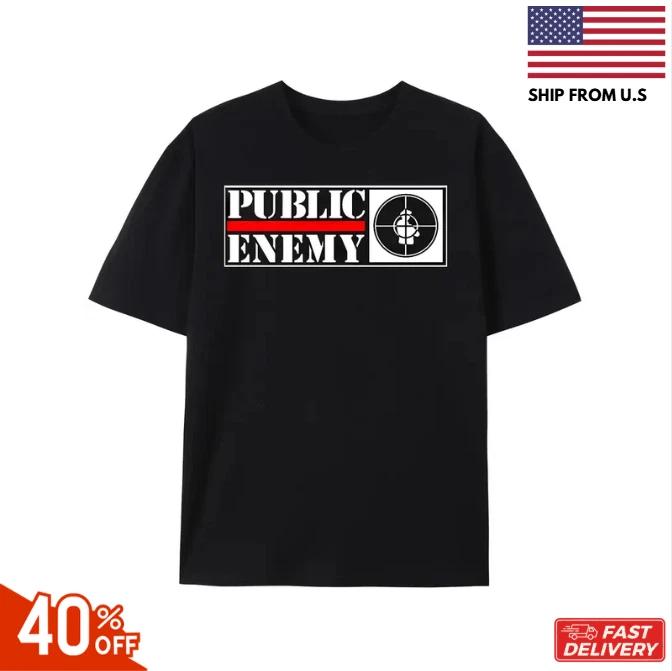 Мужская футболка с графическим принтом Public Enemy - Смелый шрифт и дизайн мишени, Chuck D Fla