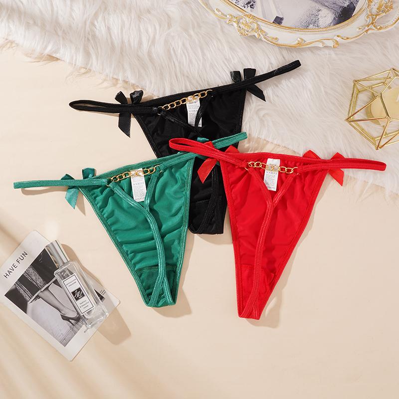 Hottie сексуальные стринги с цепочкой, бесшовные стринги с заниженной талией, милые трусики с бантом, женское хлопковое нижнее белье с промежностью