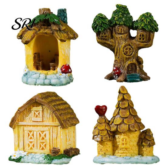 Desktop Miniature Scenes Micro Landscape Ornaments Resin Fairy Garden Accessories Small Wooden Tree House Models Houses for Plants Fish Tank Decor DIY
