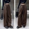 Модные женские свободные широкие кожаные брюки осень-зима новые повседневные длинные брюки из искусственной кожи на шнурке женские однотонные простые прямые брюки 2338