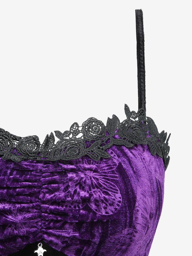 Платье-комбинезон Rosegal Gothic Plus Size из бархата с тиснением, бабочками, разрезами, крестообразным декором, отделкой в виде цветка розы, рюшами