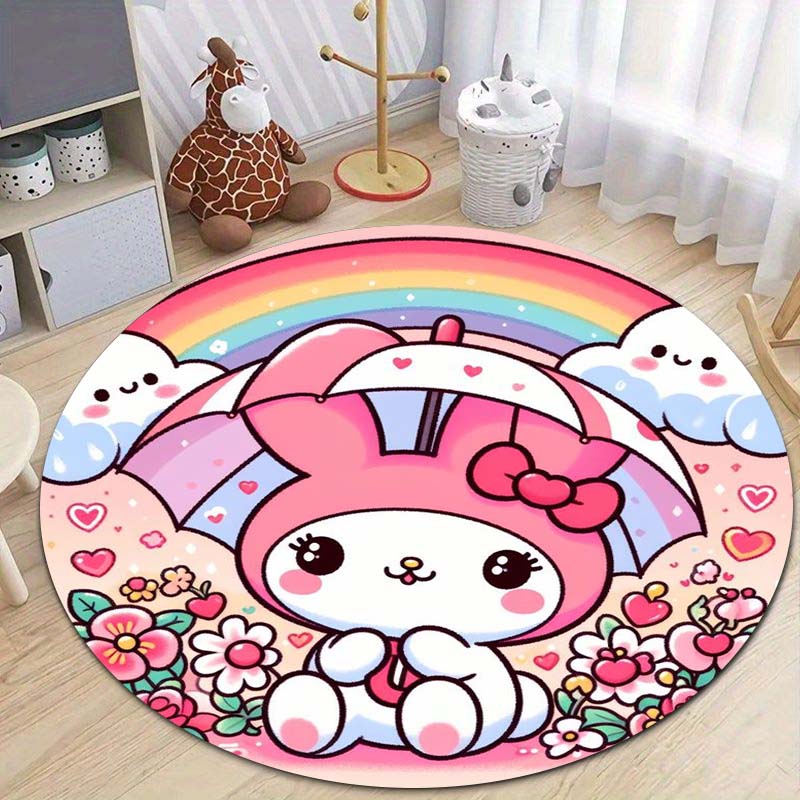 Этот круглый ковер с рисунком My Melody можно использовать для украшения гостиных, спален, диванов и игровых комнат; Это нескользящий коврик.