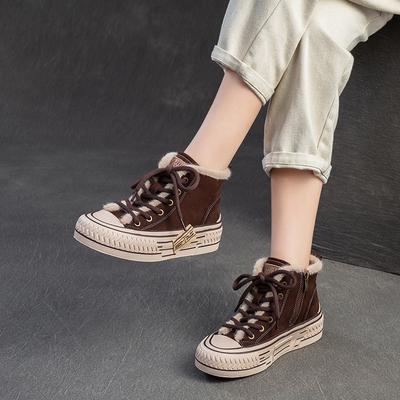 GKTINOO 4,5 см Замшевые Ботильоны из Натуральной Кожи Осенние Ботинки Плоская Толстая Подошва Мотоциклетные Зимние Плюшевые Женские Туфли на Платформе и Танкетке