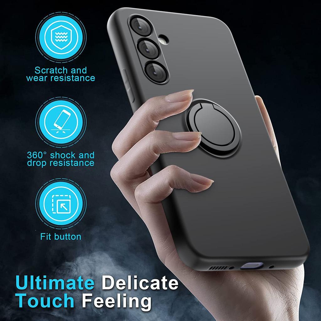 For Samsung Galaxy A34 5G Liquid Silicone Case Kickstand Phone Cover with 2.5D Arc Edge Tempered Glass Screen Film